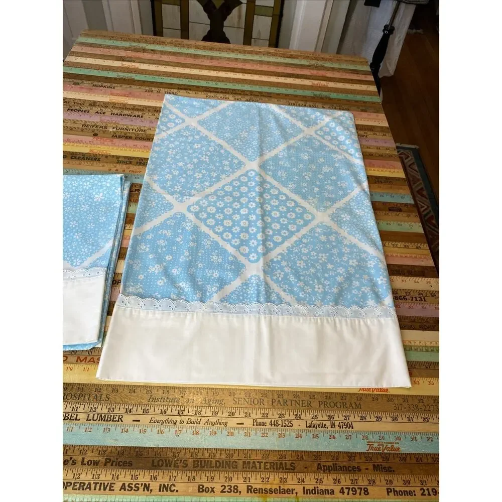 Vintage Wamsutta ultracale standard Pillowcase blue floral eyelet trim Retro